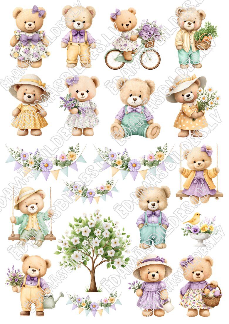  Chocolate Transfer Sheets "Pavasara lācīši", ar apdruku