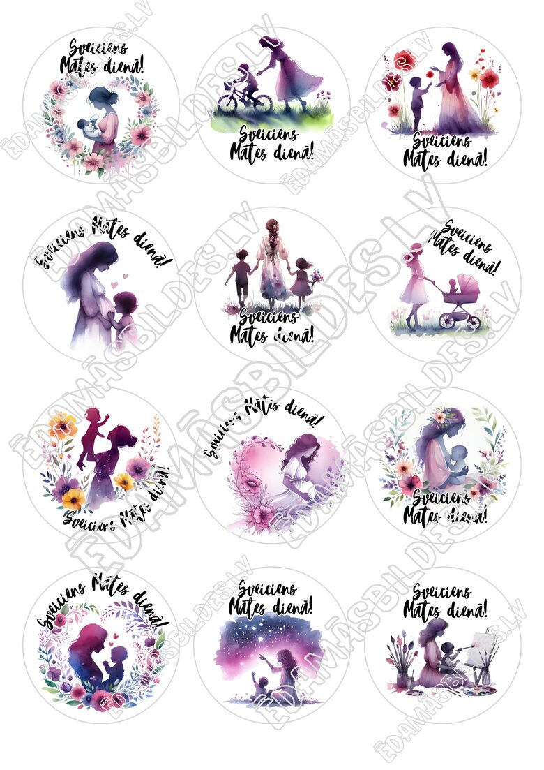 Cukura papīrs ar apdruku "Sveiciens Mātes dienā!", 6 cm