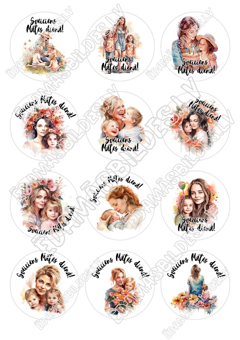 Cukura papīrs ar apdruku "Sveiciens Mātes dienā!" Nr.2, 6 cm