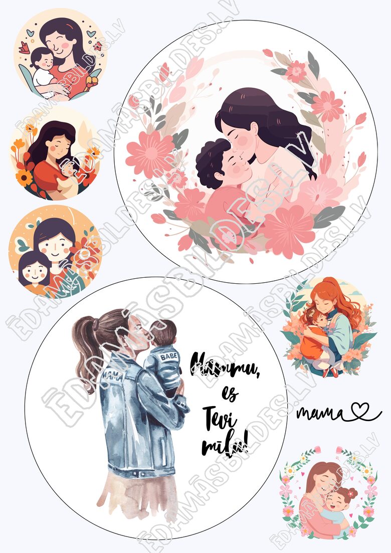 Cukura papīrs ar apdruku "Mātes dienas kūka 2" 14 cm