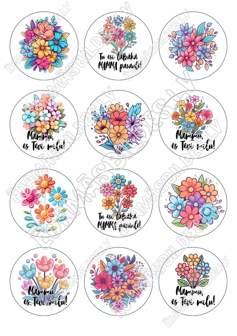 Cukura papīrs ar apdruku " Mammu, es Tevi mīlu" 6 cm