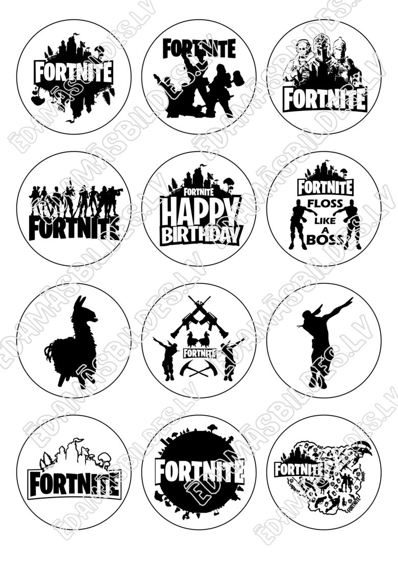 Cukura papīrs ar apdruku "Fortnaits", aplīši 6 cm