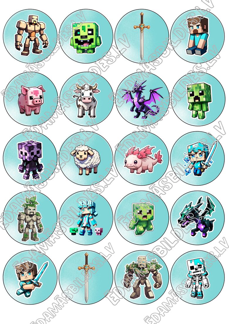 Cukura papīrs ar apdruku "Mainkrafts", aplīši 5 cm