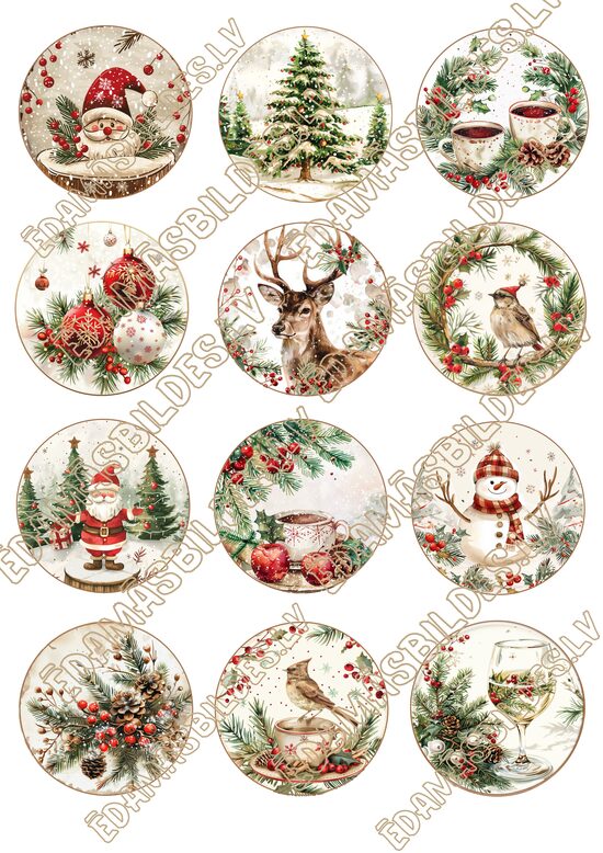 Cukura papīrs ar apdruku "Ziemassvētki Nr 10", aplīši 6 cm