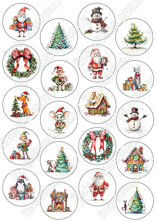 Cukura papīrs ar apdruku "Ziemassvētki Nr 11", aplīši 5 cm