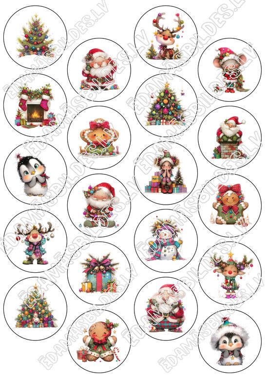 Cukura papīrs ar apdruku "Ziemassvētki Nr 12", aplīši 5 cm