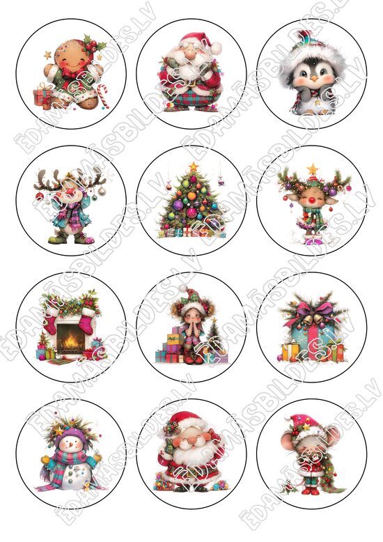 Cukura papīrs ar apdruku "Ziemassvētki Nr 12", aplīši 6 cm