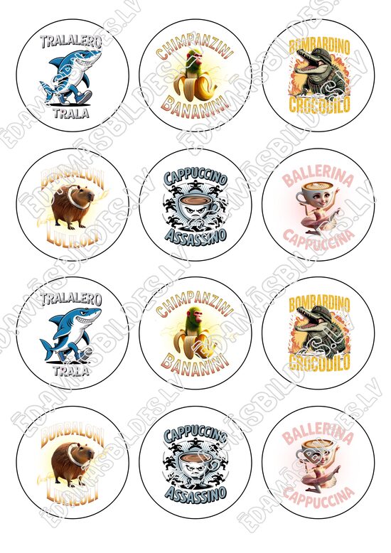 Cukura papīrs ar apdruku "Italian brainrot",  6 cm