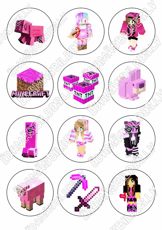 Cukura papīrs ar apdruku "Mainkrafts" , 6 cm pink