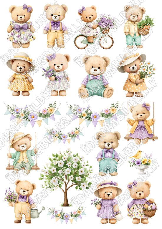  Chocolate Transfer Sheets "Pavasara lācīši", ar apdruku