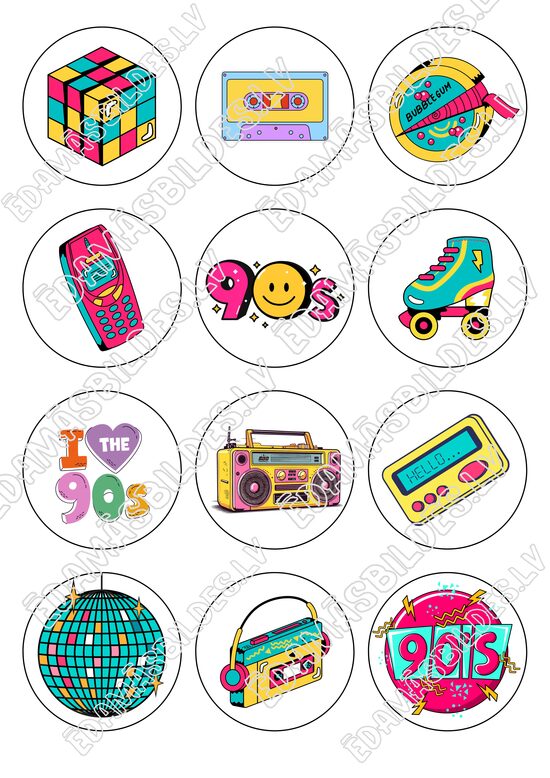 Cukura papīrs ar apdruku "90*s", 6 cm