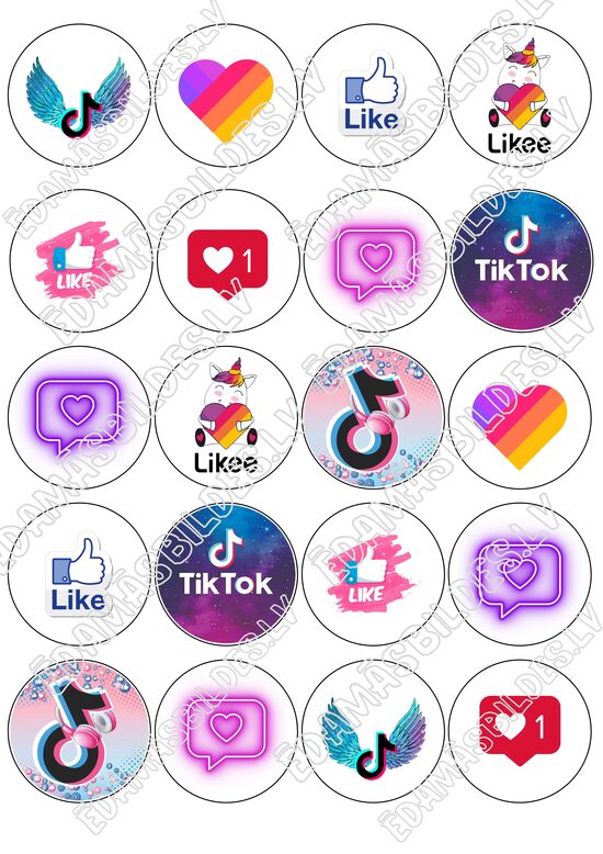 Cukura papīrs ar apdruku "Sociālie tīkli", 5 cm