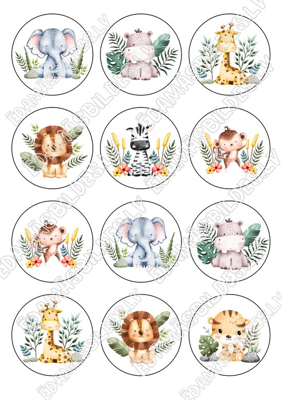 Cukura papīrs ar apdruku "Safari", 6 cm