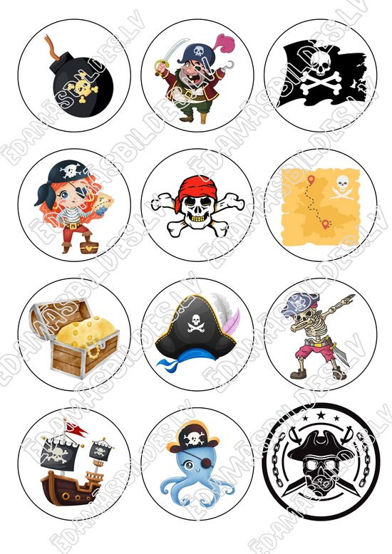 Cukura papīrs ar apdruku, "Pirātu ballīte", 6 cm