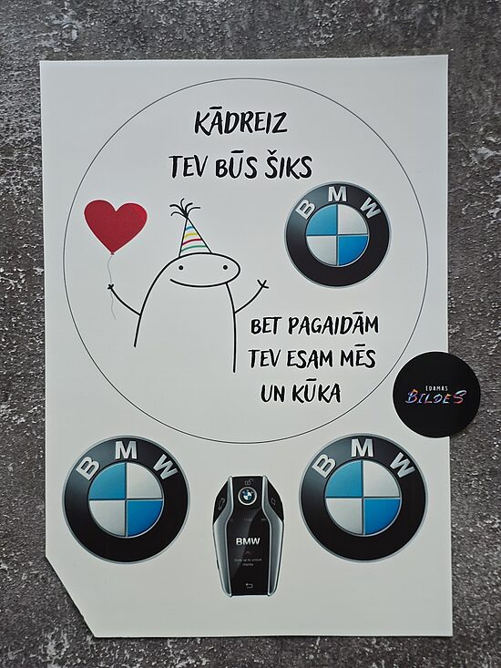 ""Kādreiz....BMW"", cukura papīrs ar apdruku, ar nelielu brāķi