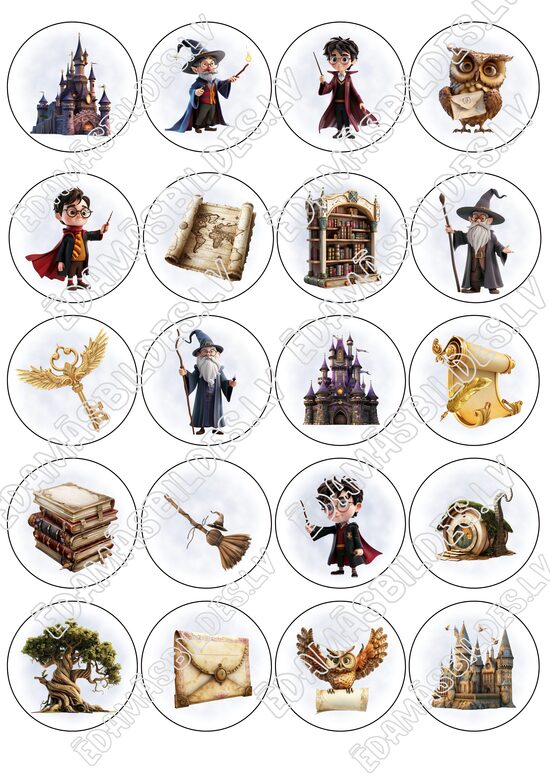 Cukura papīrs ar apdruku "Harijs Poters", aplīši 5 cm