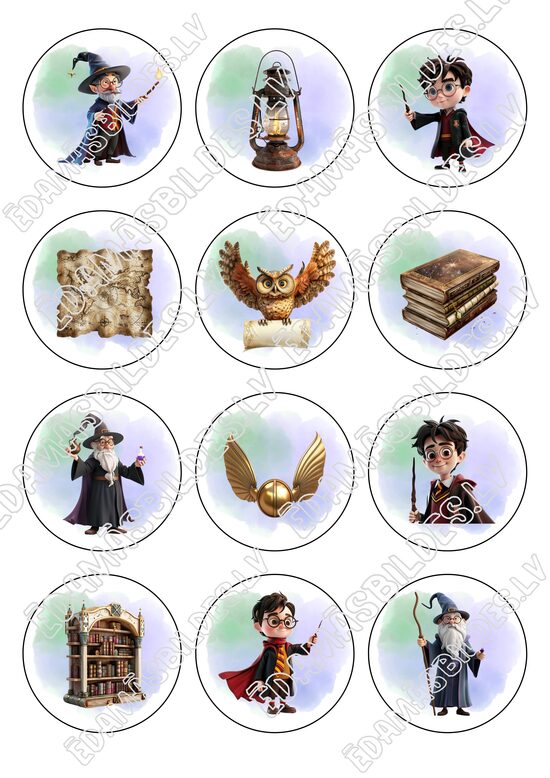 Cukura papīrs ar apdruku "Harijs Poters", aplīši 6 cm