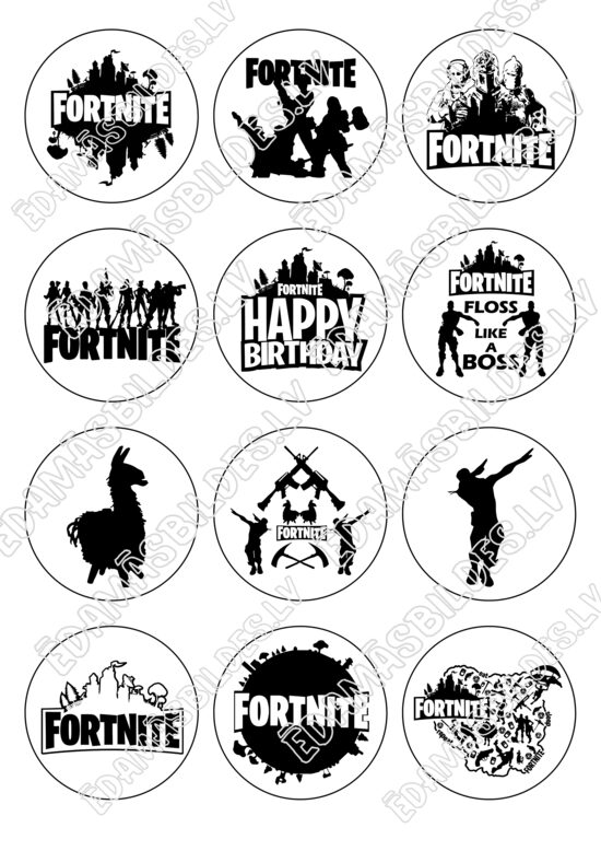 Cukura papīrs ar apdruku "Fortnaits", aplīši 6 cm