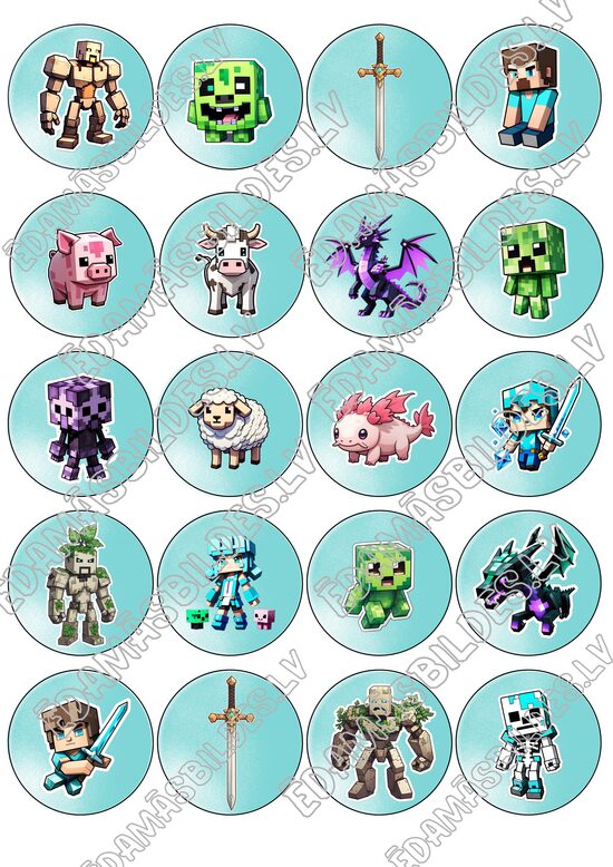 Cukura papīrs ar apdruku "Mainkrafts", aplīši 5 cm