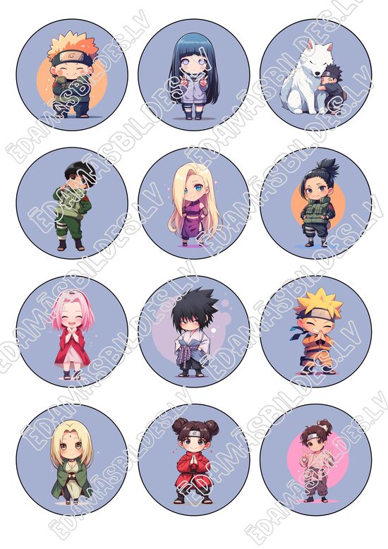 Cukura papīrs ar apdruku "Anime", aplīši 6 cm, 