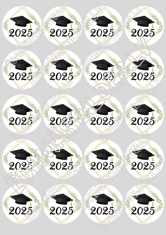 Cukura papīrs ar apdruku " Izlaidums 3", aplīši 5 cm