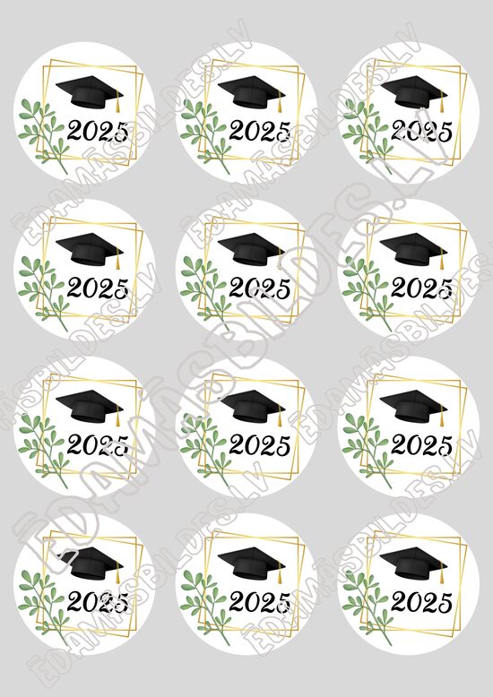 Cukura papīrs ar apdruku " Izlaidums 2025", aplīši 6 cm