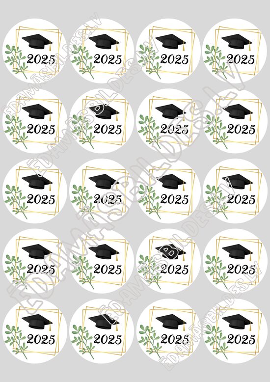 Cukura papīrs ar apdruku " Izlaidums 2025", aplīši 5 cm