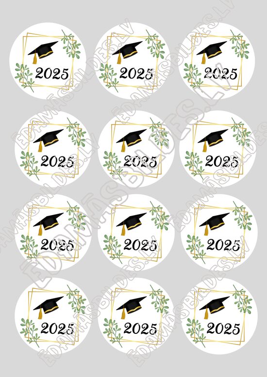 Cukura papīrs ar apdruku " Izlaidums 2", aplīši 6 cm