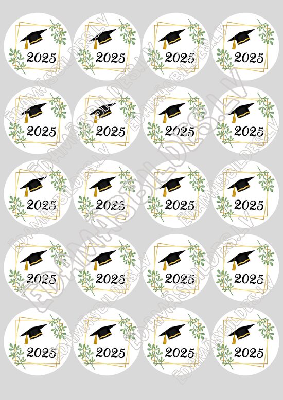 Cukura papīrs ar apdruku " Izlaidums 2", aplīši 5 cm