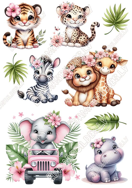 Cukura papīrs ar apdruku "Pink safari" 