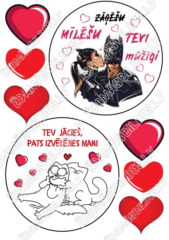 Cukura papīrs ar apdruku "Valentīndienas kūka", 14 cm