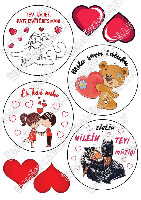 Cukura papīrs ar apdruku "Valentīndienas BENTO kūkai", Nr 2