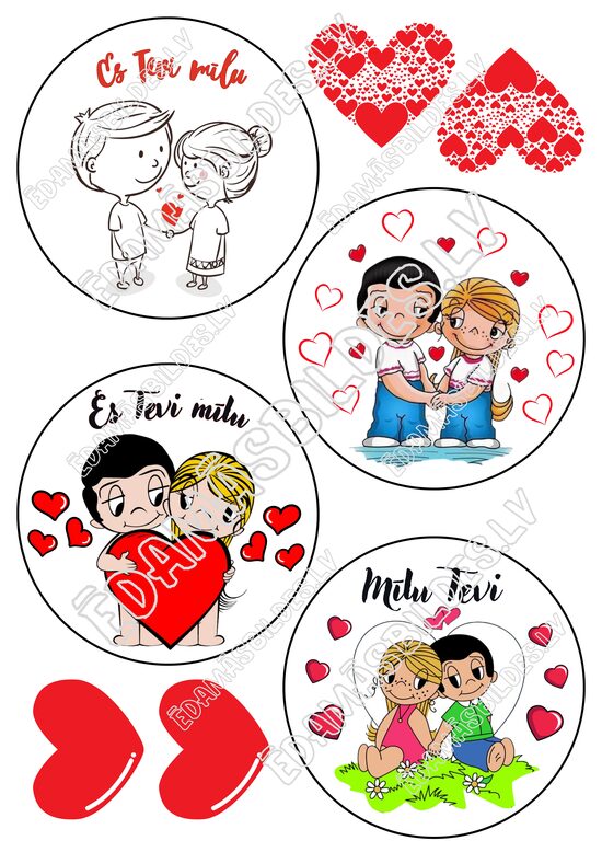 Cukura papīrs ar apdruku "Valentīndienas BENTO kūkai'