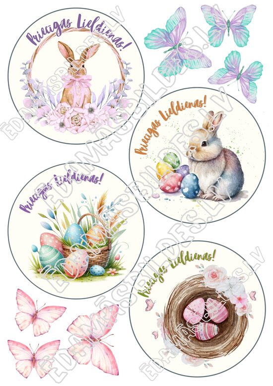 Cukura papīrs ar apdruku " Lieldienu BENTO kūka Nr. 3 "