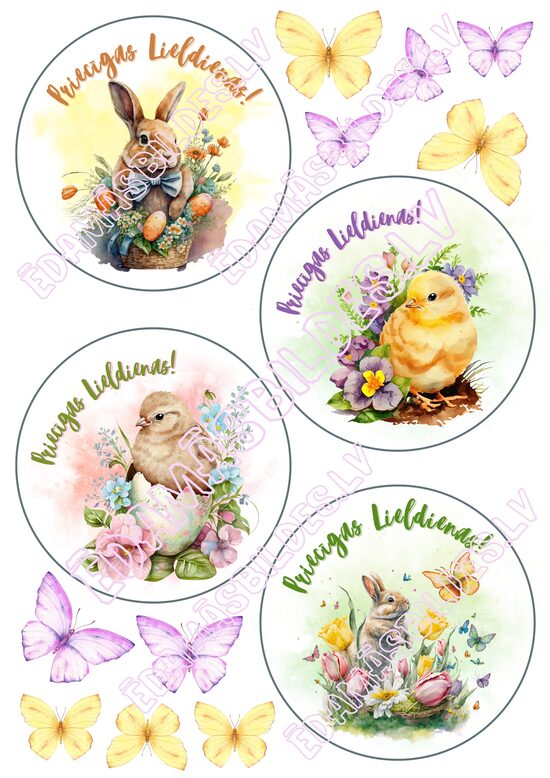 Cukura papīrs ar apdruku "Lieldienu BENTO kūka"