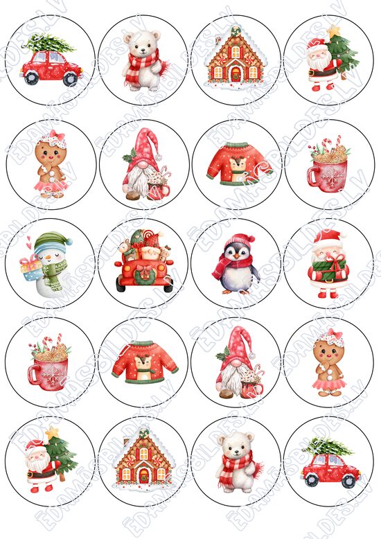 Cukura papīrs ar apdruku "Ziemassvētki ", aplīši 5 cm