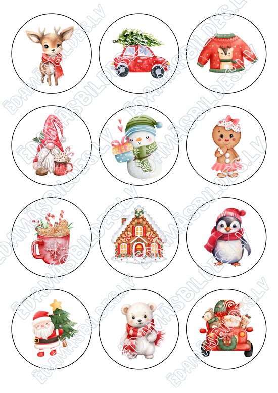 Cukura papīrs ar apdruku "Ziemassvētki Nr 4",  aplīši 6 cm