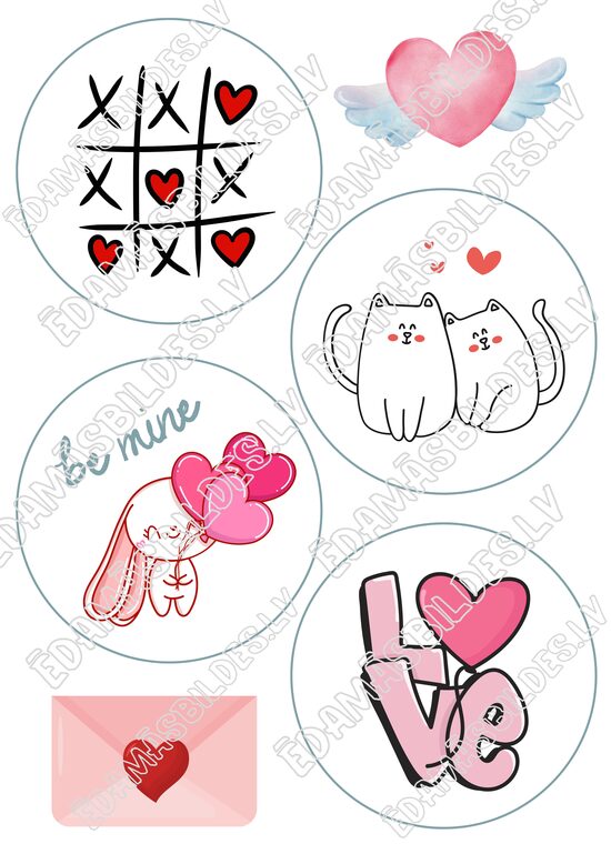 Cukura papīrs ar apdruku ""Valentīndienas BENTO kūkai", Nr 3"