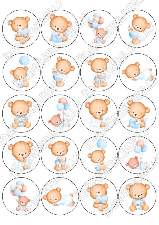 Cukura papīrs ar apdruku "Lācīši",5 cm, puika