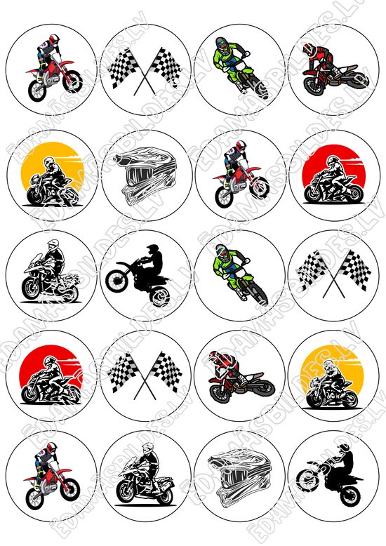 Cukura papīrs ar apdruku "Motosports", 5 cm