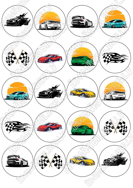 Cukura papīrs ar apdruku "Autosports", 5 cm