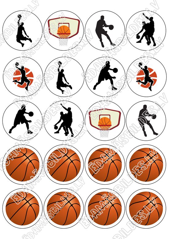 Cukura papīrs ar apdruku "Basketbols", 5 cm