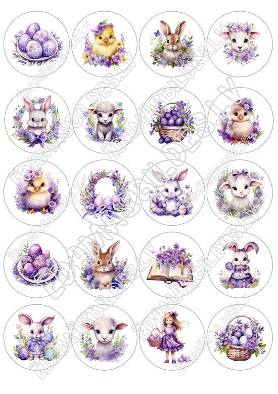 Cukura papīrs ar apdruku "Lieldienas Nr. 4", aplīši 5 cm