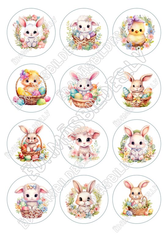 Cukura papīrs ar apdruku "Lieldienas Nr. 3", aplīši 6 cm 