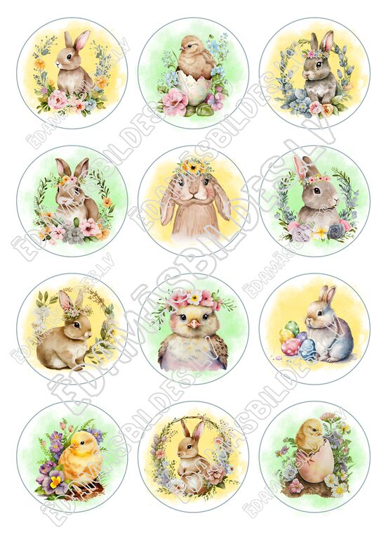 Cukura papīrs ar apdruku "Lieldienas", aplīši 6 cm 