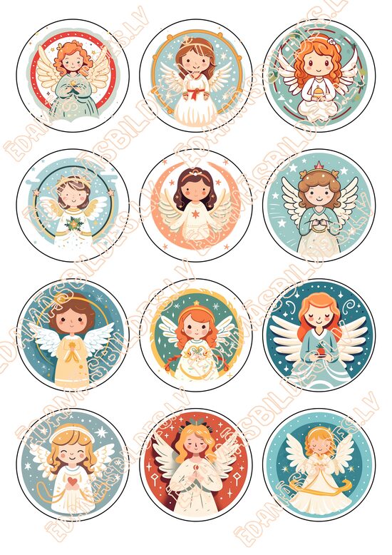 Cukura papīrs ar apdruku "Ziemassvētku eņģelis ", aplīši 6 cm