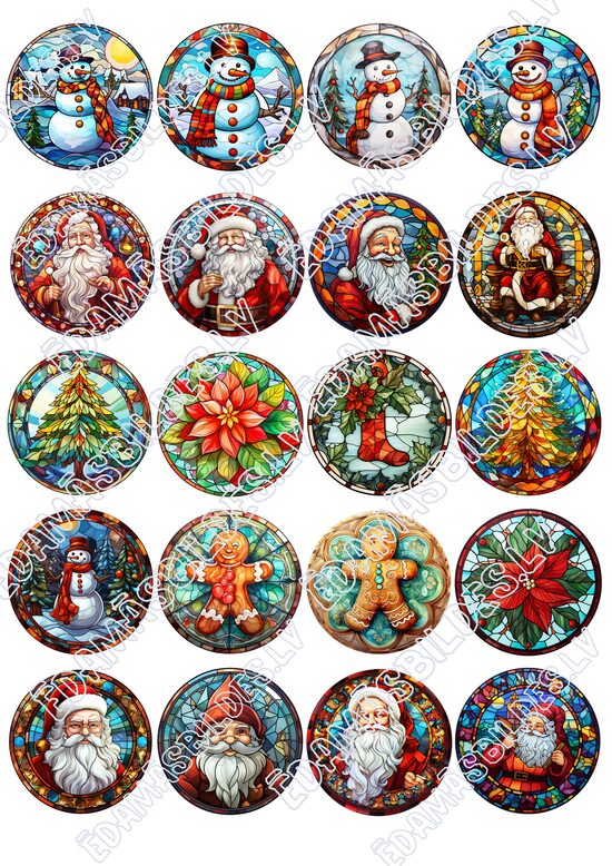 Cukura papīrs ar apdruku "Ziemassvētki Nr 7", aplīši 5 cm