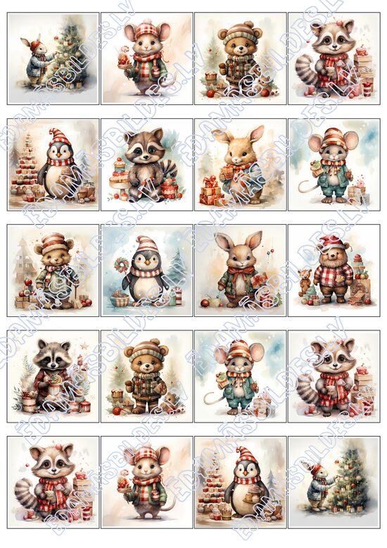 Cukura papīrs ar apdruku "Retro Ziemassvētki", 5*5 cm