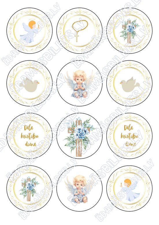 Cukura papīrs ar apdruku "Dēla kristības", kapkeiku aplīši 6 cm