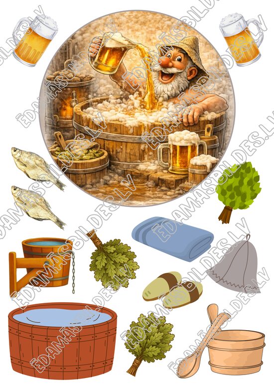 Cukura papīrs ar apdruku "Pirts", aplis 15 cm